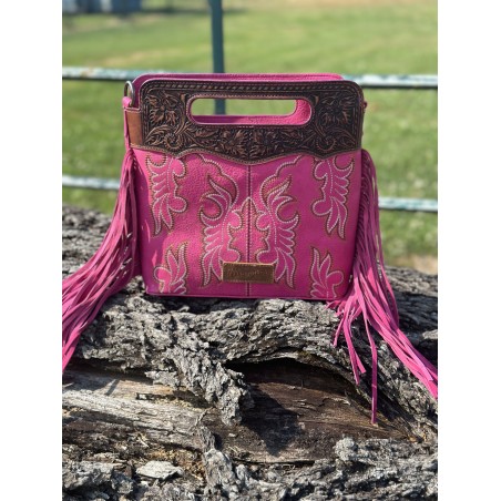 Montana West Wrangler Embroidered Crossbody Concealed Carry - Hot Pink