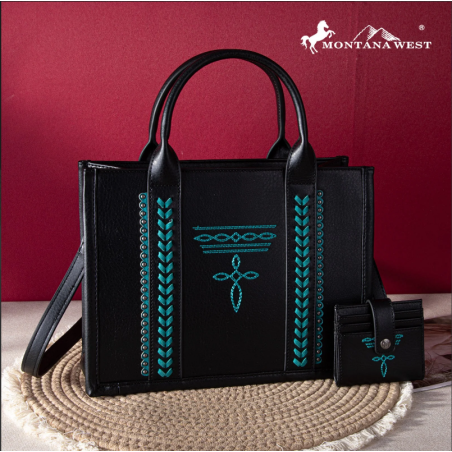 Montana West Tote w Wallet Black