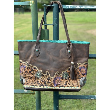 Hand Tooled Leather Purse - Brown