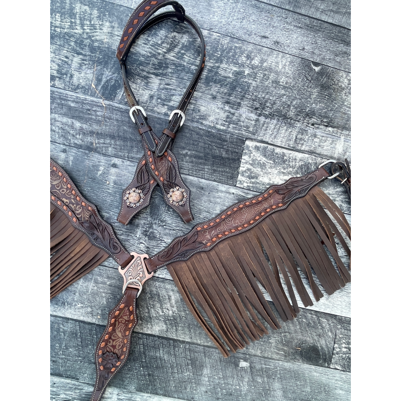 Set équestre Western Ashmira Saddlery - Bride, Collier Poitrine Et Rênes (cuir De Vache, Fait Main)