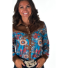 Cowgirl Tuff Pullover Button-Up - Floral with Brown Suede Stretch Jersey Shirt