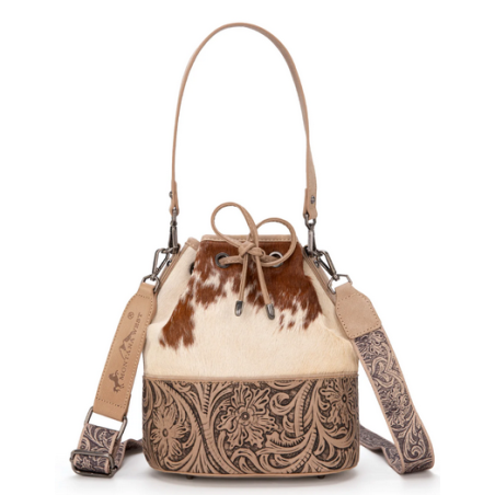 Montana West Cowhide Tooled Bucket Shoulder/Crossbody Bag