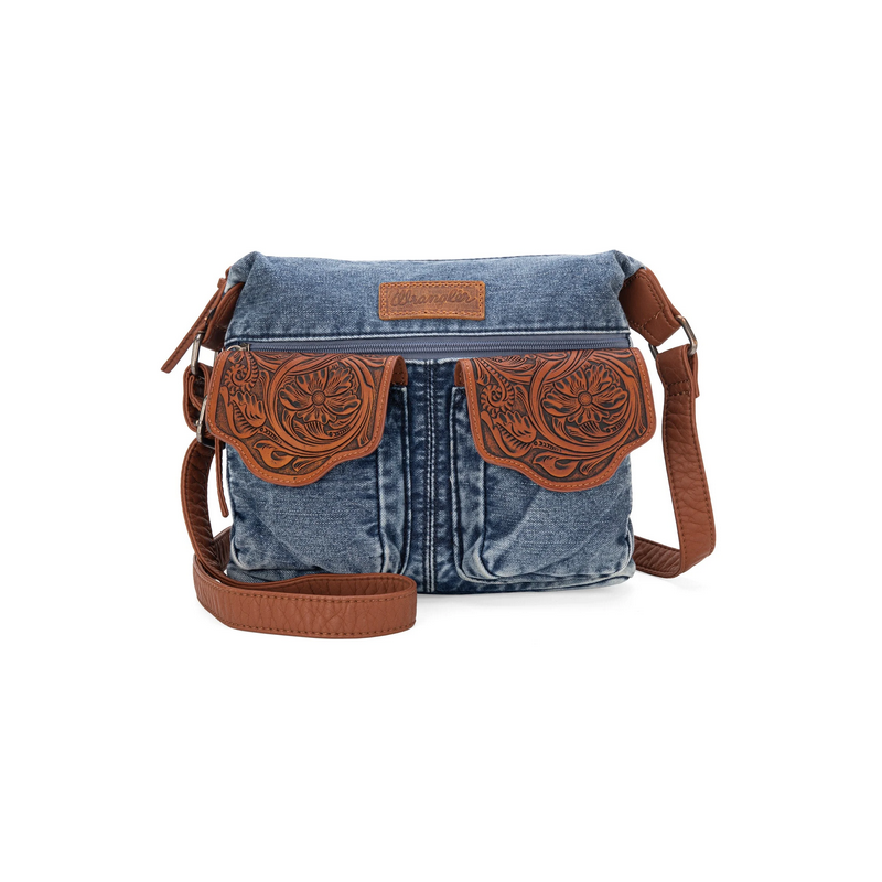 Wrangler Floral Tooled Denim Crossbody Jean Bag