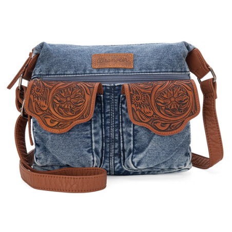 Wrangler Floral Tooled Denim Crossbody Jean Bag