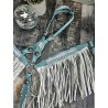 Blue Designer Leather Headstall & Fringe Breast Collar Set