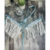 Blue Designer Leather Headstall & Fringe Breast Collar Set