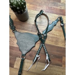 Green Boot Stitch Headstall & Breast Collar Set