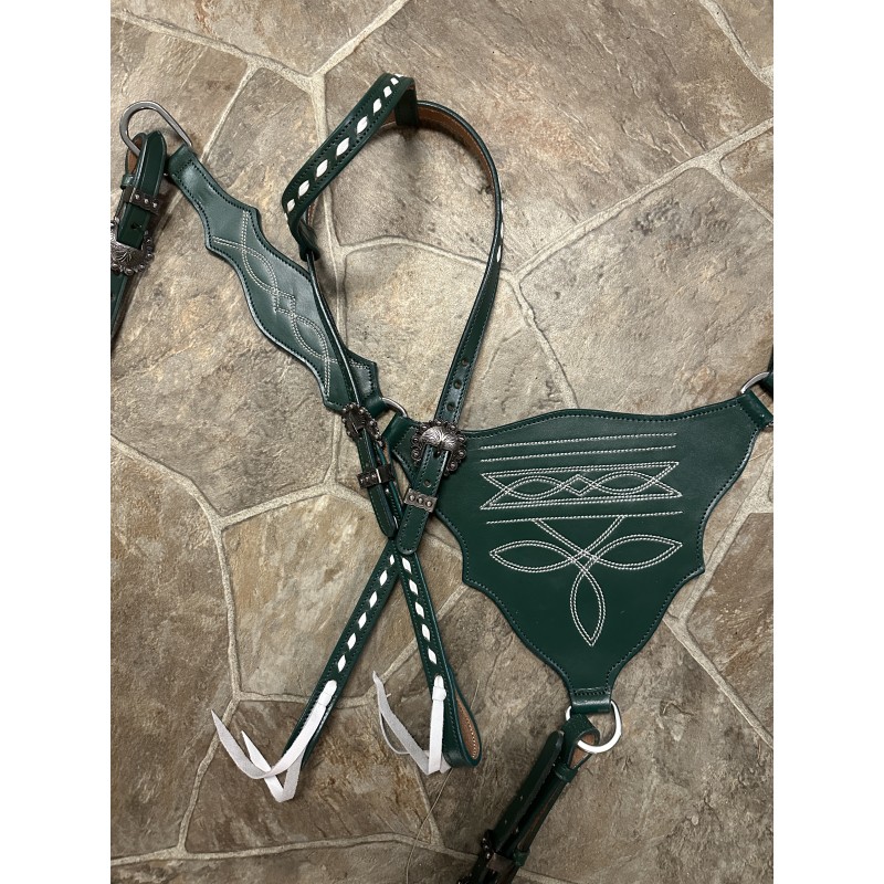 Green Boot Stitch Headstall & Breast Collar Set