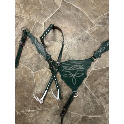 Green Boot Stitch Headstall & Breast Collar Set