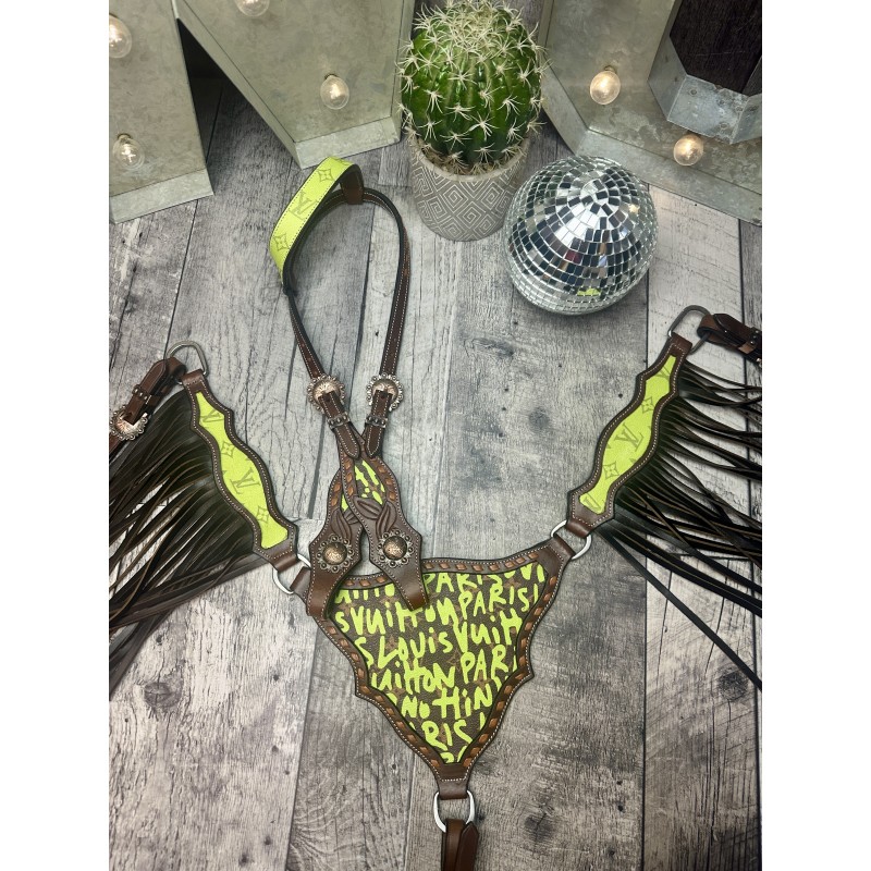 Graffiti Designer Headstall & Fringe Breast Collar Set