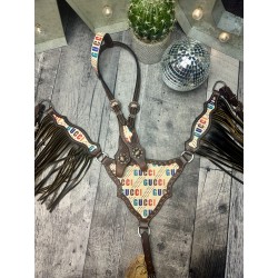 Multi Colour GG Designer Headstall & Fringe Breast Collar Set