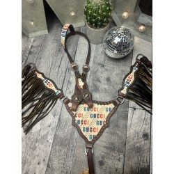 Multi Colour GG Designer Headstall & Fringe Breast Collar Set