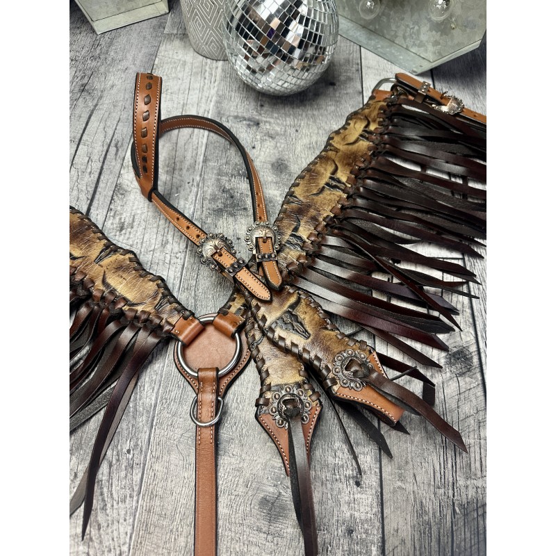 Long Horn Headstall & Fringe Breast Collar Set