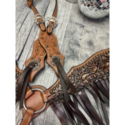 Rose Headstall & Fringe Breast Collar Set