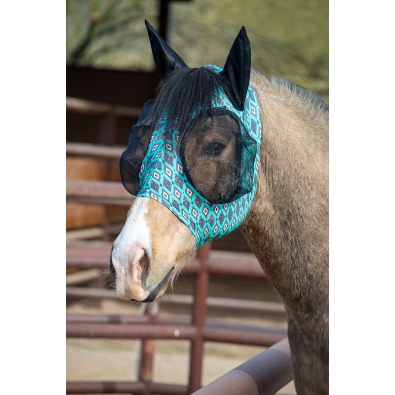 Schulz Equine Lycra Fly Mask - Teal Aztec Leopard