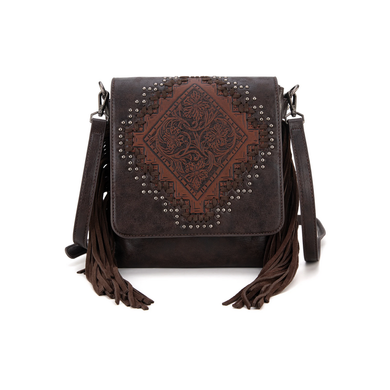 Montana West Tooled Fringe Collection Concealed Carry Crossbody - Coffee