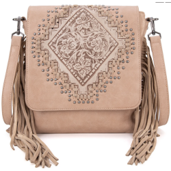 Montana West Tooled Fringe Collection Concealed Carry Crossbody - Tan