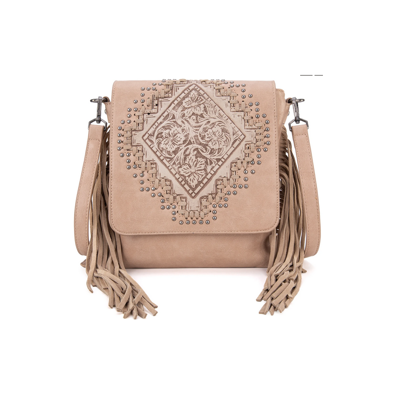 Montana West Tooled Fringe Collection Concealed Carry Crossbody - Tan