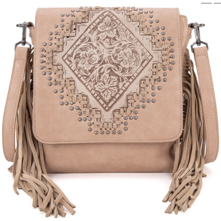 Montana West Tooled Fringe Collection Concealed Carry Crossbody - Tan