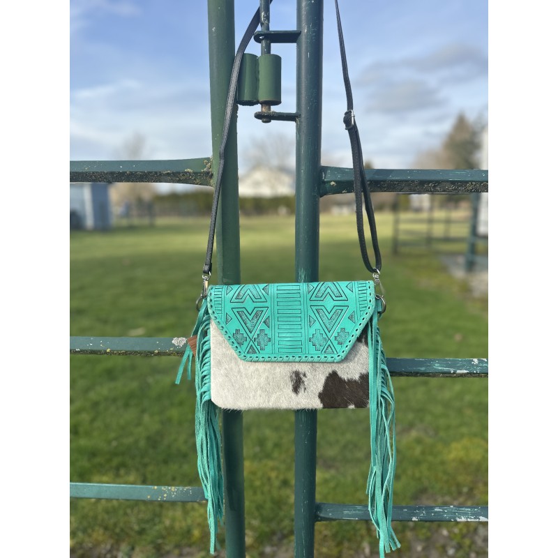 Teal Aztec Leather and Cowhide Purse