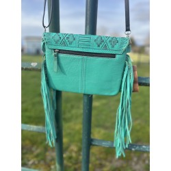 Teal Aztec Leather and Cowhide Purse