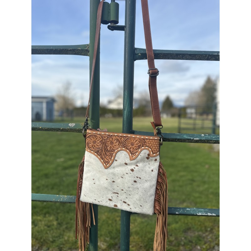 Tooled Leather and Cowhide Purse