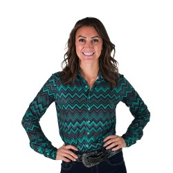 Cowgirl Tuff Pullover Button Up Teal And Grey Chevron