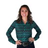 Cowgirl Tuff Pullover Button Up Teal And Grey Chevron