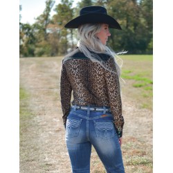 Cowgirl Tuff Pullover Button Up Leopard With Turquoise Accents