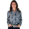 Cowgirl Tuff Pullover Button Up Blue With White Lace Print