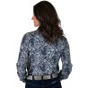Cowgirl Tuff Pullover Button Up Blue With White Lace Print