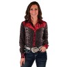 Cowgirl Tuff Pullover Button Up Gray Leopard With Red Metallic Accent