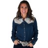 Cowgirl Tuff Pullover Button Up Denim With Cream Accents And Embroidery