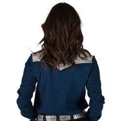 Cowgirl Tuff Pullover Button Up Denim With Cream Accents And Embroidery