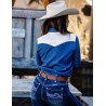 Cowgirl Tuff Pullover Button Up Denim With Cream Accents And Embroidery
