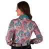 Cowgirl Tuff Pullover Button Up Pink Paisley With Turquoise Foil Metallic Accents