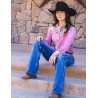 Cowgirl Tuff Pullover Button Up Pink Metallic With Colorful Paisley Accents