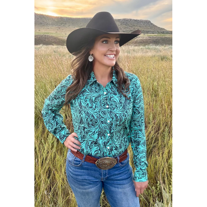 Sterling Kreek Tooled in Turquoise Button Down Rodeo Shirt