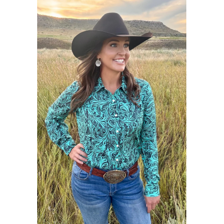 Sterling Kreek Tooled in Turquoise Button Down Rodeo Shirt
