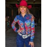 Cowgirl Tuff Pullover Button Up Denim and Roses