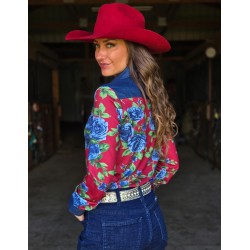 Cowgirl Tuff Pullover Button Up Denim and Roses