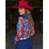 Cowgirl Tuff Pullover Button Up Denim and Roses