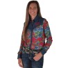 Cowgirl Tuff Pullover Button Up Denim and Roses
