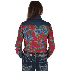 Cowgirl Tuff Pullover Button Up Denim and Roses
