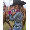 Cowgirl Tuff Pullover Button Up Multicolor Foil With Pink Accents Lightweight Stretch Jersey