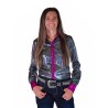 Cowgirl Tuff Pullover Button Up Multicolor Foil With Pink Accents Lightweight Stretch Jersey