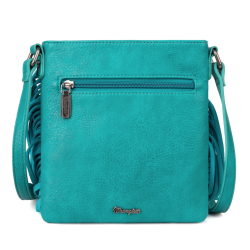 WG44-8360 Wrangler Leather Fringe Jean Denim Pocket Crossbody - Turquoise - Turquoise