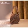 Montana West Western Tooled Buckle Collection Mini Barrel Crossbody Bag -Light Brown