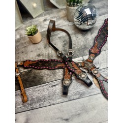 Pink Designer Leather Headstall & Breast Collar Set