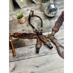 Pink Designer Leather Headstall & Breast Collar Set